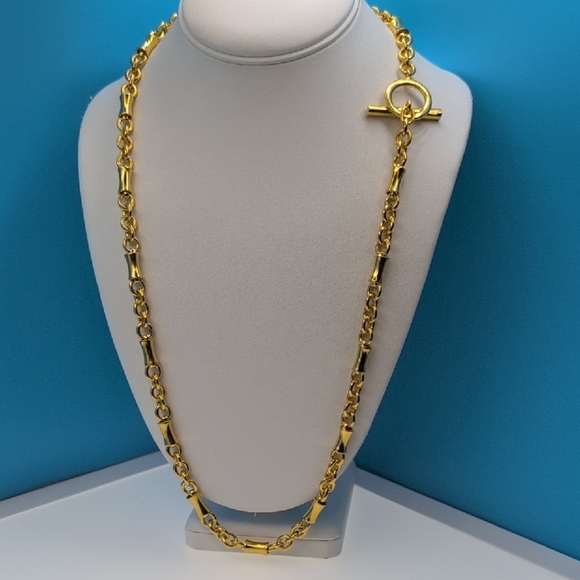 Ben-Amun Gold Necklace With Toggle Clasp Bamboo Link  Chain 24-karat gold plated - Picture 3 of 9
